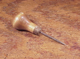 Vintage Leather Awl Small Punch Tool, with Wooden Handle - £5.46 GBP