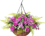 Artificial Peony Flowers in Hanging Basket Planter for Home Spring Decor... - $48.62