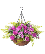 Artificial Peony Flowers in Hanging Basket Planter for Home Spring Decor... - £38.81 GBP