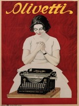 4191.Olivetti.woman in front of typewriter.red background.POSTER.Home Office art - £13.63 GBP+