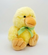 FAO Schwarz 14&quot; Plush Yellow Baby Duckling Stuffed Toy w/ Green Gingham Bow - £11.13 GBP