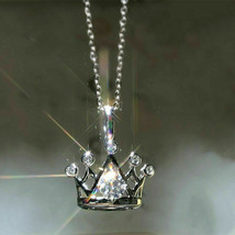 1.00 Ct Round Cut Simulated Diamond Women's Crown Pendant 14K White Gold Plated - £76.99 GBP