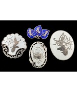 Gorgeous Sterling Silver Siam Niello Enamel Brooch Set of 4 - $5,174.61 MXN