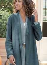 Soft Surroundings Cozy Time Knit Textured Cardigan XS Sage Green Pockets Long - £18.67 GBP