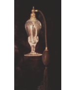VTG 7&quot; Perfume Bottle with Black Atomizer~Etched flowers on Clear Glass~... - $123.48 CAD