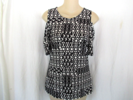 Vince Camuto top tunic short sleeve cold shoulder Small black white print slinky - £9.78 GBP