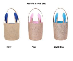 2 Pcs Cylinder Random Color Bunny Ear Burlap Canvas Tote Bag #MNHS - £23.58 GBP