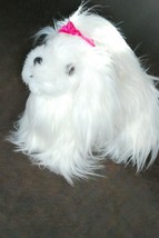 Battat Dog Plush Stuffed Animal White Puppy Long Hair Pink Ribbon Bow - $14.99