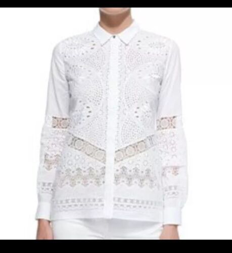 Roberto Cavalli white leaf eyelet Lace shirt top blouse Button Up Size 46 - $163.35