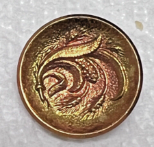 Older Coppery Gold Tone Metal Picture Button Wheat w Red Wash 5/8&quot; - £5.14 GBP