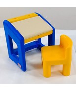 Little Tikes dollhouse school blue desk &amp; yellow chair schoolhouse art V... - $20.60 CAD