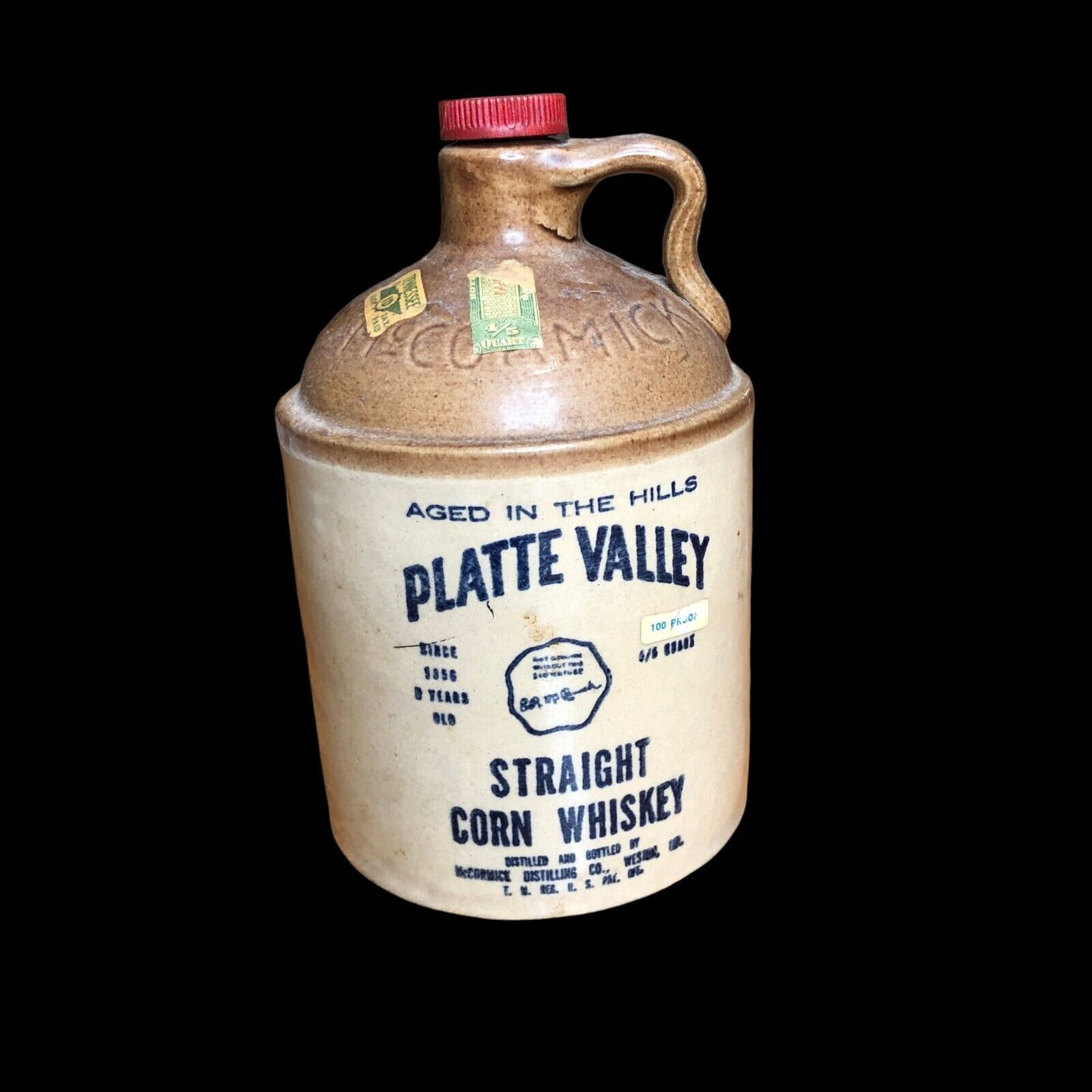 Platt Valley Straight Corn Whiskey Jug McCormick Vintage USA Distilling Crock - $28.00