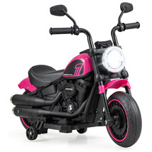 6V Kids Electric Motorcycle w/ Training Wheels LED Headlights Music Board Pink - £97.50 GBP
