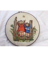 finished Hummel Crewel Embroidery 1970s Birdwatching Hoop round 12” - $23.75