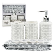 Bathroom Set in White and Gray Toothbrush Holder Soap Dispenser Shower C... - £9.02 GBP