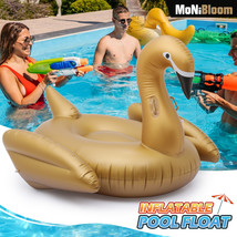 Giant Inflatable Gold Swan Shape Ride-On Float Swimming Pool Toy Party P... - £63.46 GBP