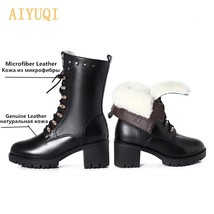 AIYUQI Women Boots Winter Mid-calf Boots Studded Women Martin Boots Leather Larg - £132.18 GBP