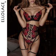 Sensual Lingerie Sexy Embroidery Bandage Set Garters Luxury 3-Piece Set - £25.10 GBP