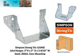 Simpson Strong-Tie LUS44Z Joist Hanger 3’’H x 2’’ D x 3-9/16’’ W, Steel,... - $258.34 MXN