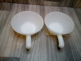 Vintage Anchor Hocking Fire King White Milk Glass Soup Bowl With Handle Set of 2 - £11.85 GBP