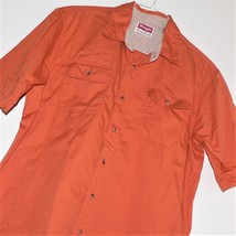 WRANGLER PREMIUM QUALITY MEN&#39;S Sz LARGE / L Orange Short Sleeve Button U... - £11.66 GBP
