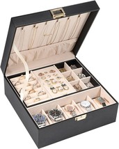 Voova Jewelry Box Organizer For Women Teen Girls,2 Layer Large Watch, Black - £33.86 GBP