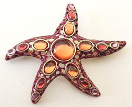 MONET Starfish Brooch Pin Poured Gripoix Glass Cabochons Mauve Enameling 2 1/2&quot; - £28.02 GBP