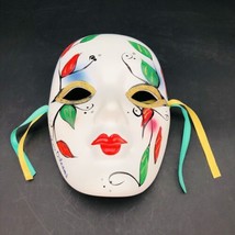 New Orleans Mardi Gras Decorative Ceramic Mask Red &amp; Green Vines 7.5 x 5 inch - £10.97 GBP