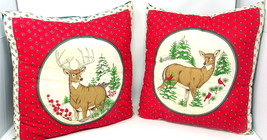 2 Deer Pillows Buck Doe Cardinals Handcrafted Quilted Christmas Colors C... - $28.64