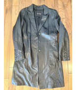 Vintage Wilsons Women&#39;s Long Leather Jacket Size M Black Pelle Blazer Y2K - $56.05