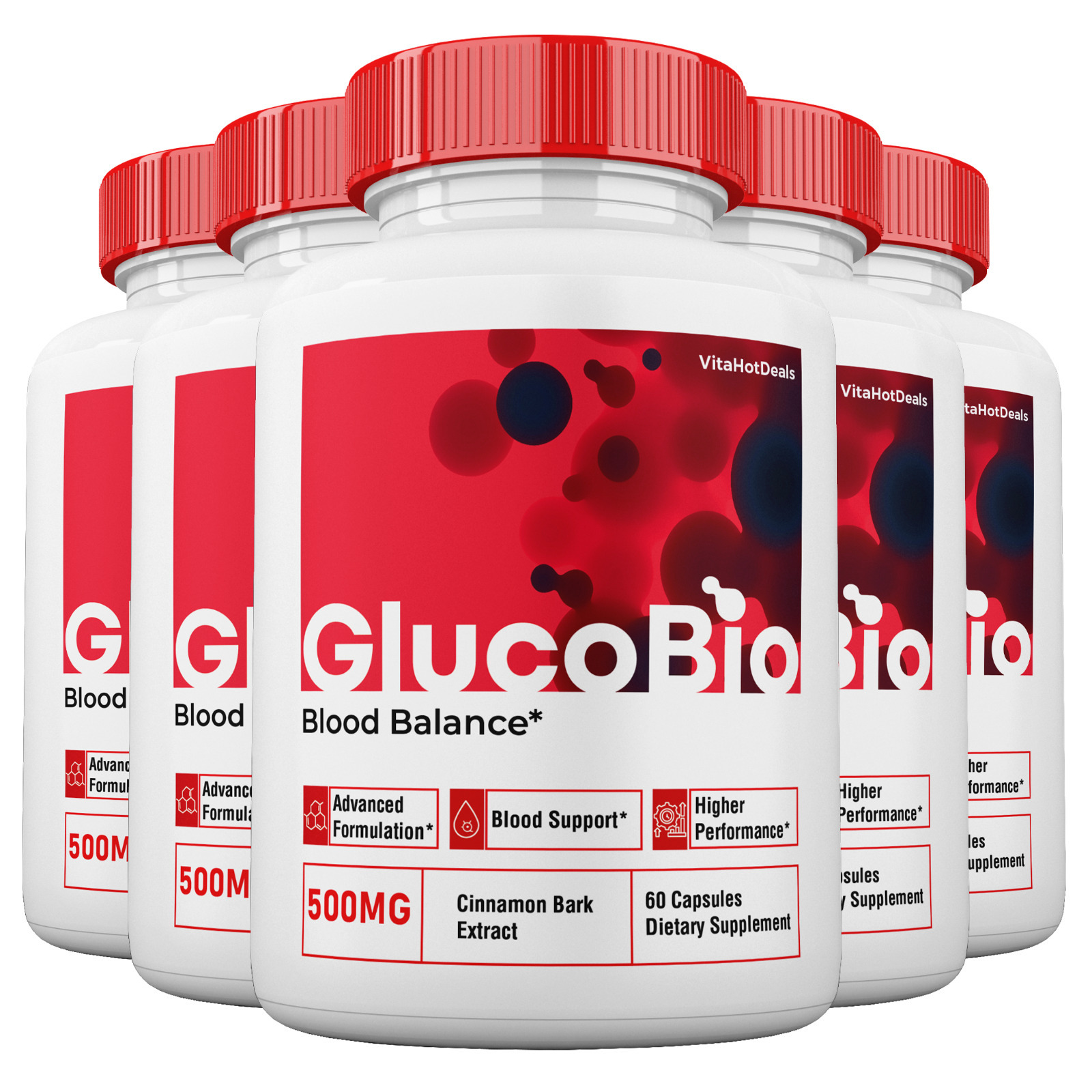 5 Pack GlucoBio Blood Support Capsules, Max Strength, Gluco Bio Capsules