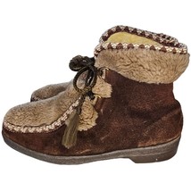 Vintage 60s 70s Brown Suede Faux Fur Snow Boots Boho Retro 9 Shearling L... - £29.66 GBP