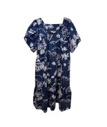 Winnie Fashion Vintage Blue Floral Hawaiian Muumuu Midi Pullover Dress M... - $59.39