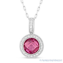 2.00 ct Pink Lab-Created Sapphire &amp; Diamond Halo 14k White Gold Necklace Pendant - $499.99