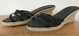 J Crew Espadrilles Black Strappy Natural Canvas Slip On Wedge Sandals He... - £31.44 GBP