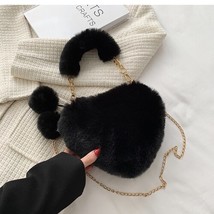 Cute Heart Shaped Plush Women Shoulder Bag Luxury Faux Fur Women&#39;s Handbags Fash - £27.78 GBP
