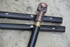 Black Skull walking stick brass cane handle gift adjustable party cane - £21.56 GBP