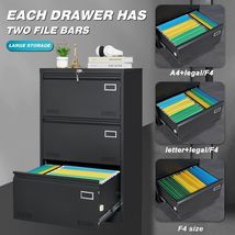 Filing Cabinet Lateral File Cabinet 3 Drawer, Blcak Locking Metal File C... - $250.53