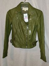 NWT Michael Kors Crinkled Leather Moto Jacket  XXS Smoky Olive MS92HZL2A3 - $475.99