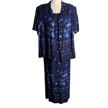 Vintage Dress Barn Maxi Dress Shirt Set 18 Blue Floral Buttons Sleeveless Rayon - £29.69 GBP