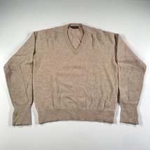 Vintage John Ashford Sweater Mens L Beige Lambswool Made In USA V Neck - £22.48 GBP