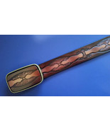 GEOMETRIC DESIGN BELT &amp; Matching Leather DESIGN buckle Sizes 28&quot;-52&quot; waist - $24.74