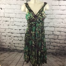 Kenar Womens Sz 4 Dress Green Printed Stretch Boho Slinky Sheath Sundress - £4.85 GBP