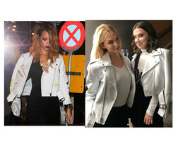 Rihanna Women White Moto Leather Jacket Designer Ladies Leather Jacket #3 - £77.52 GBP+