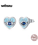 WOSTU 925 Silver Love Eye Stud Earrings Blue Enamel Earrings For Women F... - £15.88 GBP
