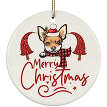 hdhshop24 Merry Christmas Brown Puppy Chihuahua Dog Circle Ornament Gift... - £15.53 GBP