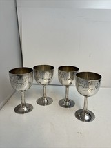 4 VTG Asian Japanese Solid Silver Cordial Glasses Saki Cups Etched Design - £126.24 GBP