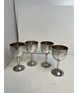 4 VTG Asian Japanese Solid Silver Cordial Glasses Saki Cups Etched Design - $223.23 CAD