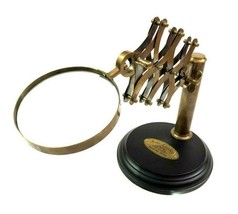 Vintage Antique Style Brass Glass Adjustable Magnifying Desk Lens Channe... - £46.77 GBP