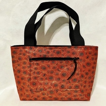 Red Swirls Tote Purse Handmade Unique Hand Bag Fabric Red Gold Double Ha... - $75.00